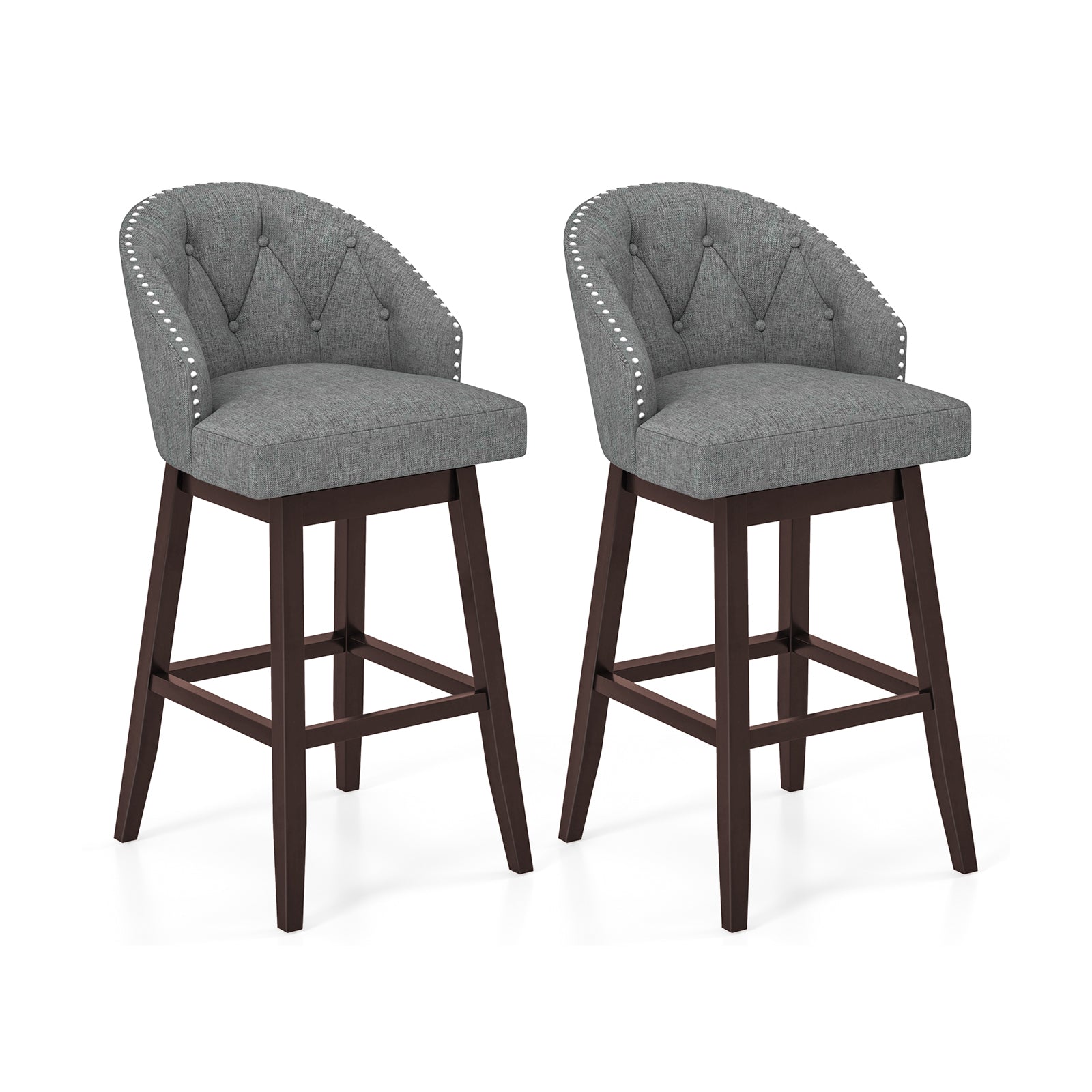 Set of 2 Swivel Bar Stools with Rubber Wood Legs and Padded Back, Gray Bar Stools at Gallery Canada
