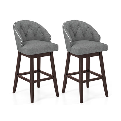 Set of 2 Swivel Bar Stools with Rubber Wood Legs and Padded Back, Gray Bar Stools at Gallery Canada