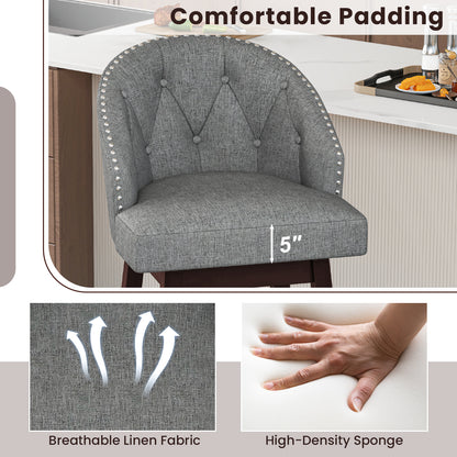 Set of 2 Swivel Bar Stools with Rubber Wood Legs and Padded Back, Gray Bar Stools at Gallery Canada