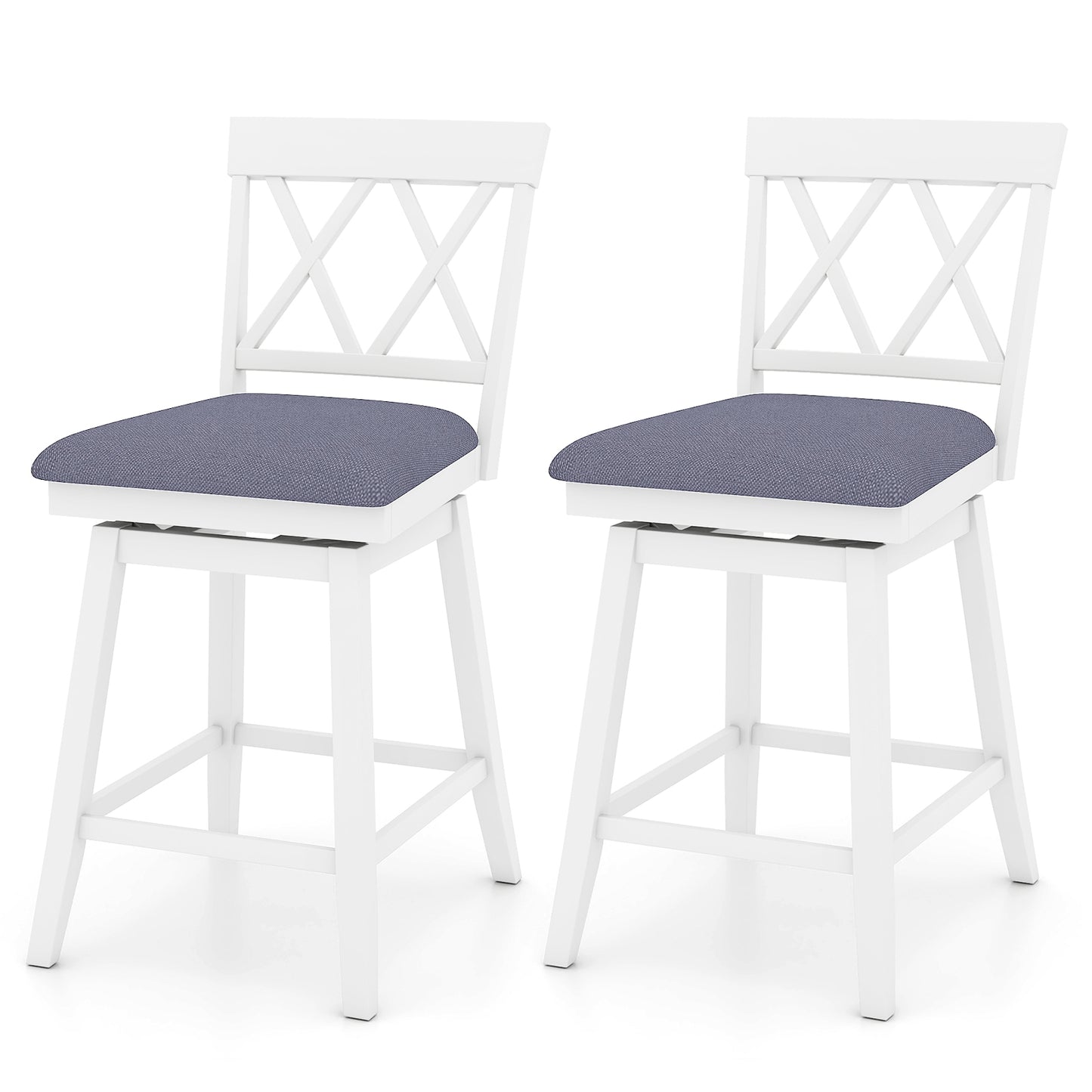 Set of 2 Swivel Bar Stools Counter Height Barstools with Backrest Upholstered Seat Cushion-24 inches Bar Stools Options at Gallery Canada