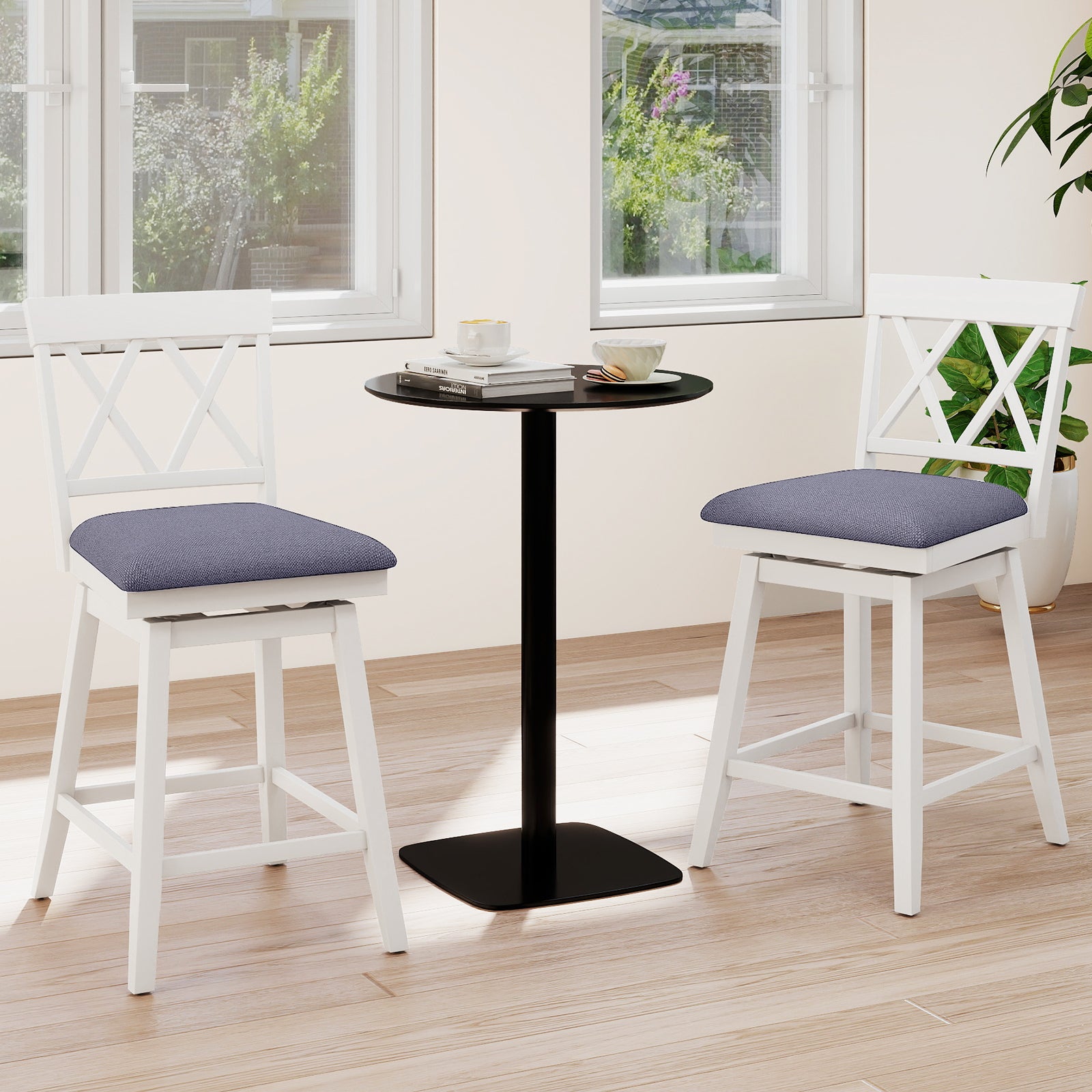 Set of 2 Swivel Bar Stools Counter Height Barstools with Backrest Upholstered Seat Cushion-24 inches Bar Stools at Gallery Canada