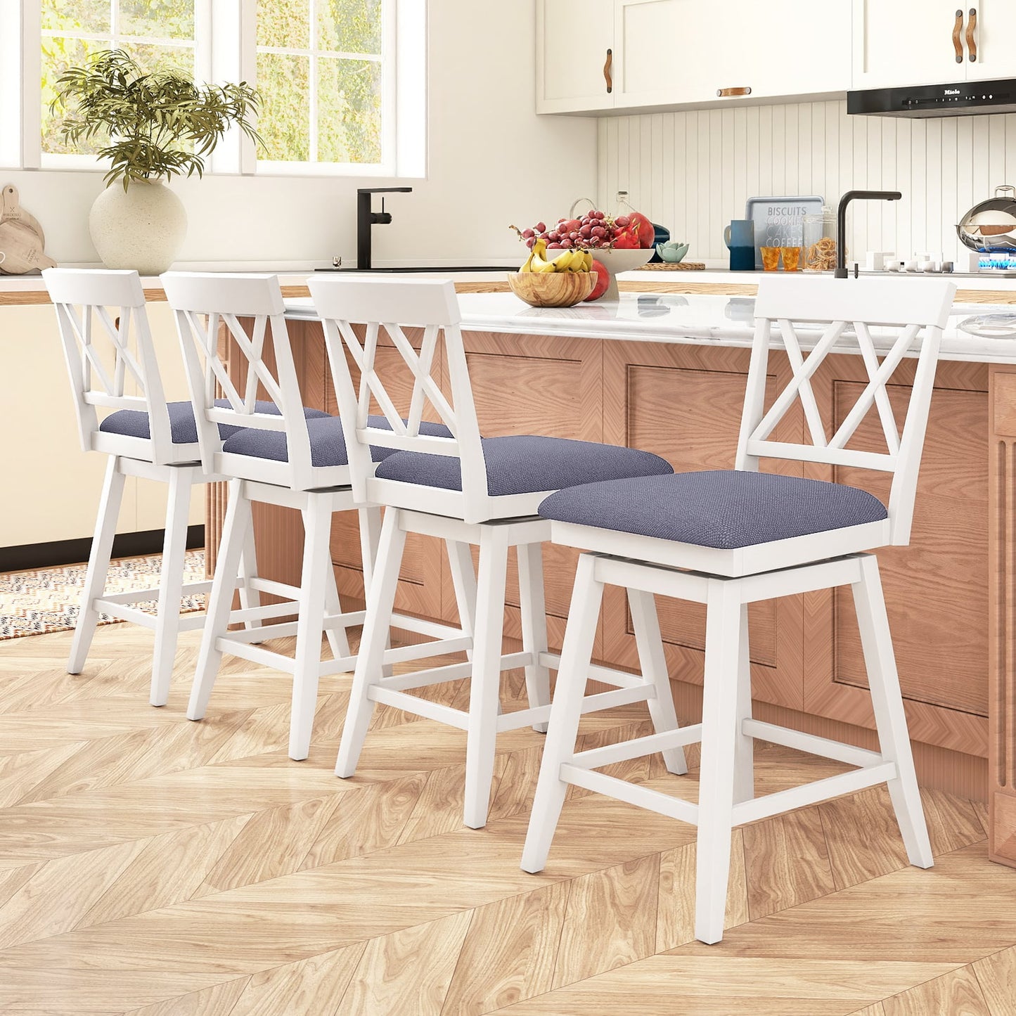 Set of 2 Swivel Bar Stools Counter Height Barstools with Backrest Upholstered Seat Cushion-24 inches Bar Stools at Gallery Canada