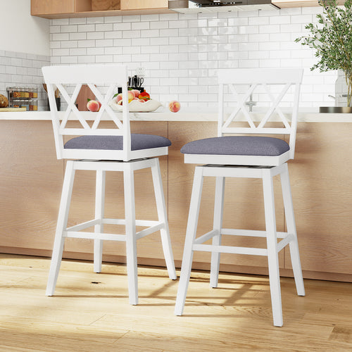 Set of 2 Swivel Bar Stools Counter Height Barstools with Backrest Upholstered Seat Cushion-29 Inches