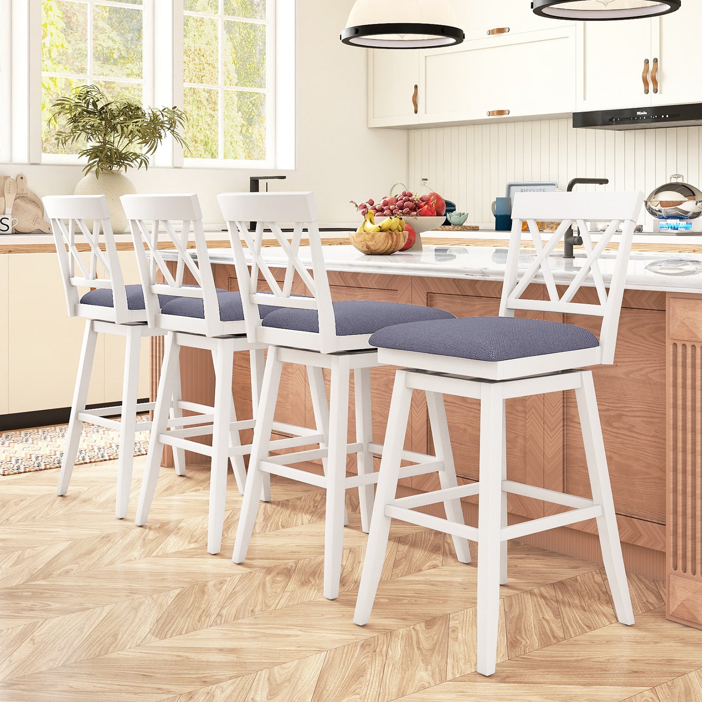 Set of 2 Swivel Bar Stools Counter Height Barstools with Backrest Upholstered Seat Cushion-29 Inches Bar Stools at Gallery Canada