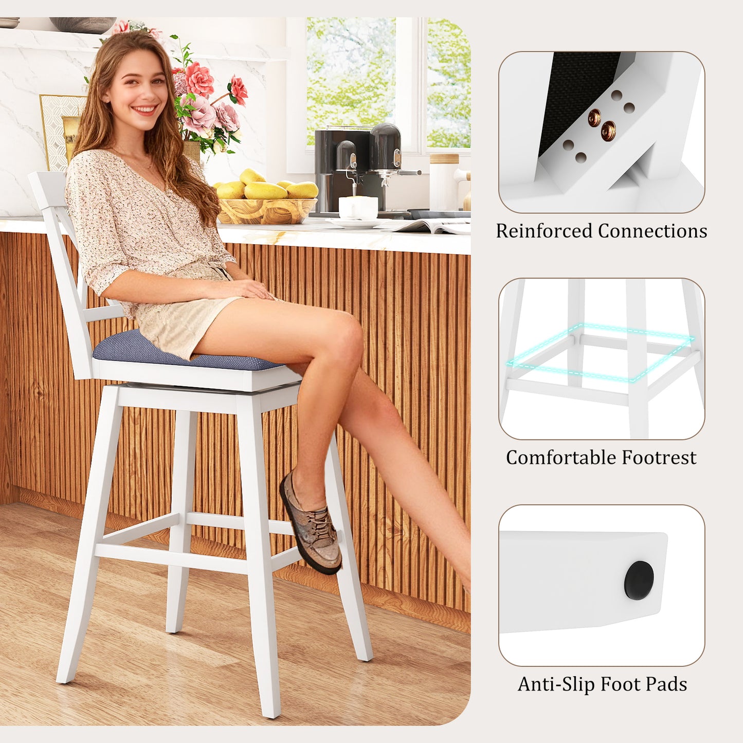 Set of 2 Swivel Bar Stools Counter Height Barstools with Backrest Upholstered Seat Cushion-29 Inches Bar Stools at Gallery Canada