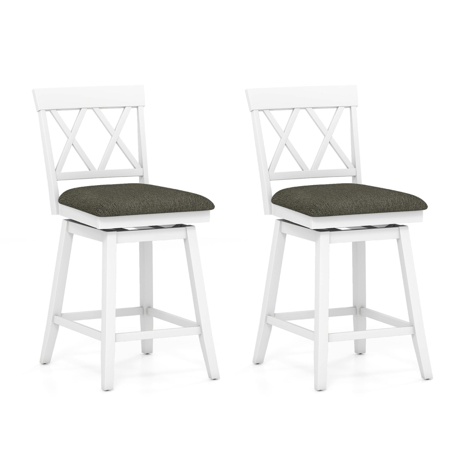 Set of 2 Swivel Bar Stools Counter Height Barstools with Backrest Upholstered Seat Cushion-24 inches Bar Stools at Gallery Canada
