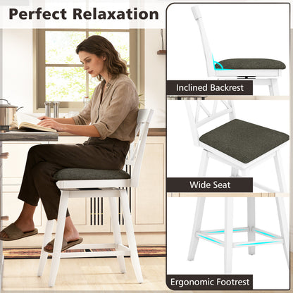 Set of 2 Swivel Bar Stools Counter Height Barstools with Backrest Upholstered Seat Cushion-24 inches Bar Stools at Gallery Canada
