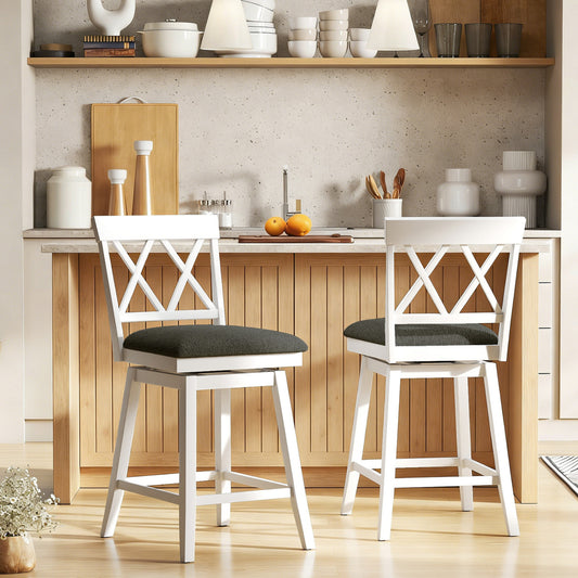 Set of 2 Swivel Bar Stools Counter Height Barstools with Backrest Upholstered Seat Cushion-24 inches Bar Stools Options at Gallery Canada