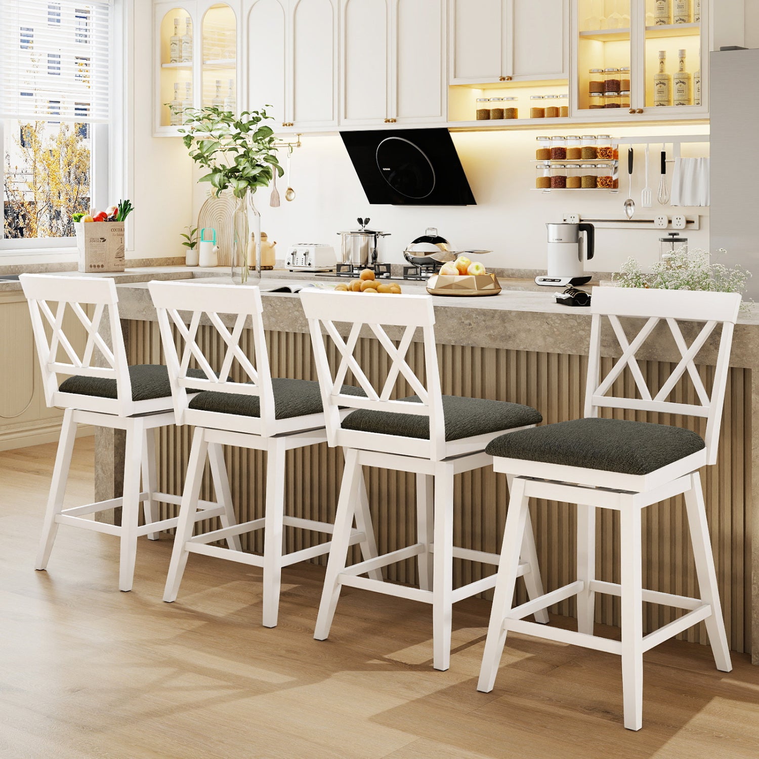 Set of 2 Swivel Bar Stools Counter Height Barstools with Backrest Upholstered Seat Cushion-24 inches Bar Stools at Gallery Canada