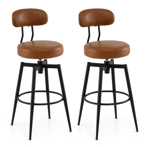 Set of 2 Swivel Barstools, Faux Leather, Brown