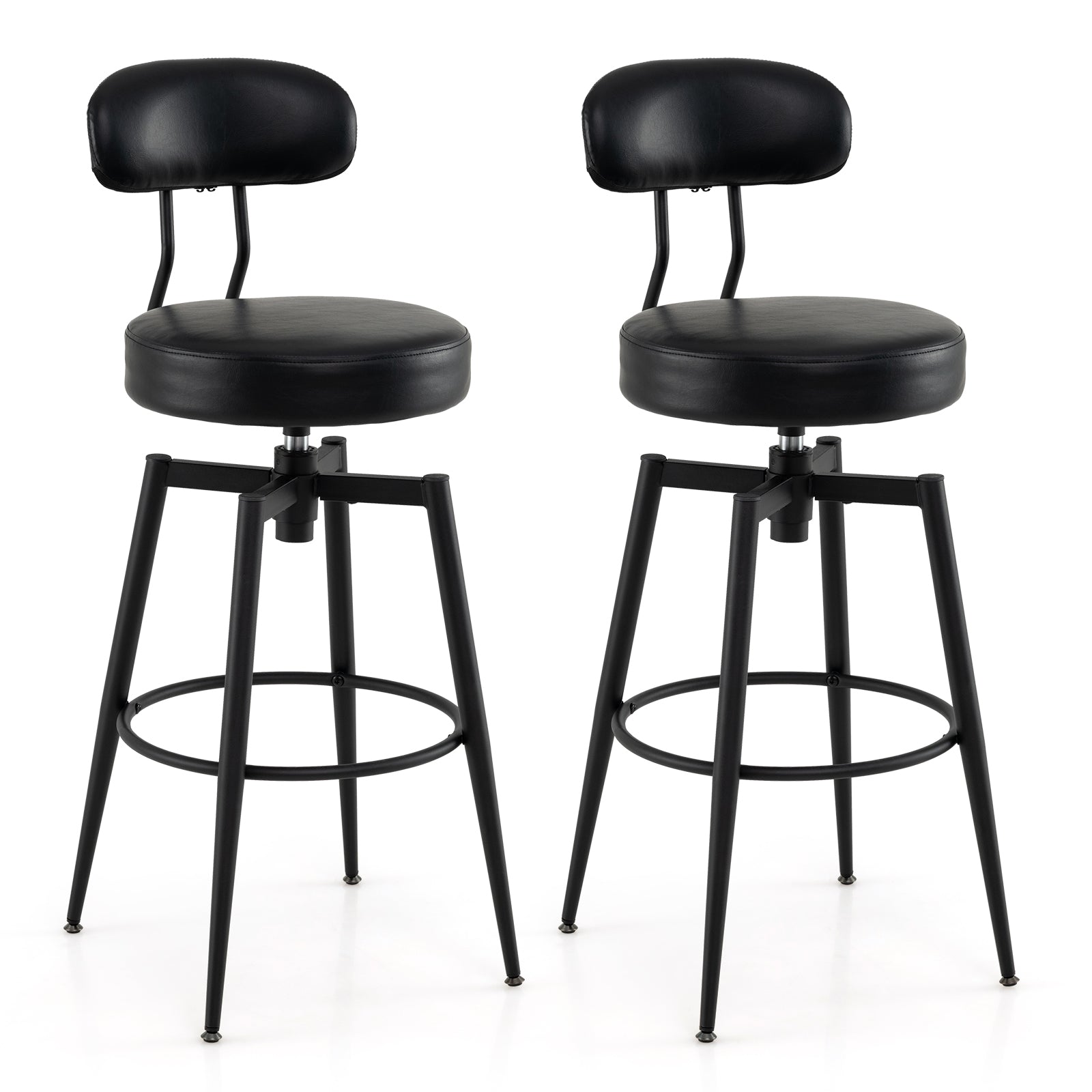 Set Of 2 Swivel Barstools, Faux Leather, Black Bar Stools Black at Gallery Canada
