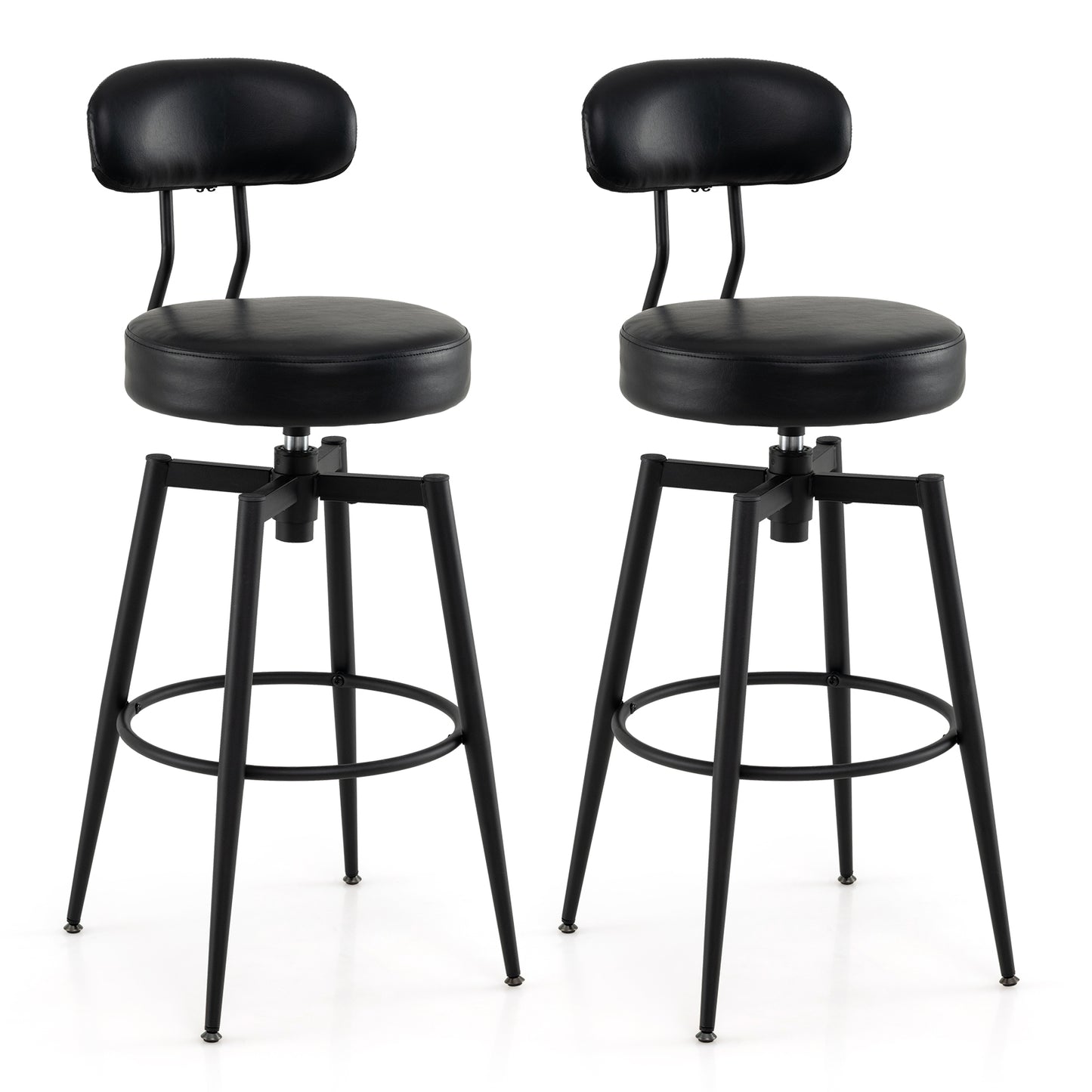 Set Of 2 Swivel Barstools, Faux Leather, Black Bar Stools Black at Gallery Canada