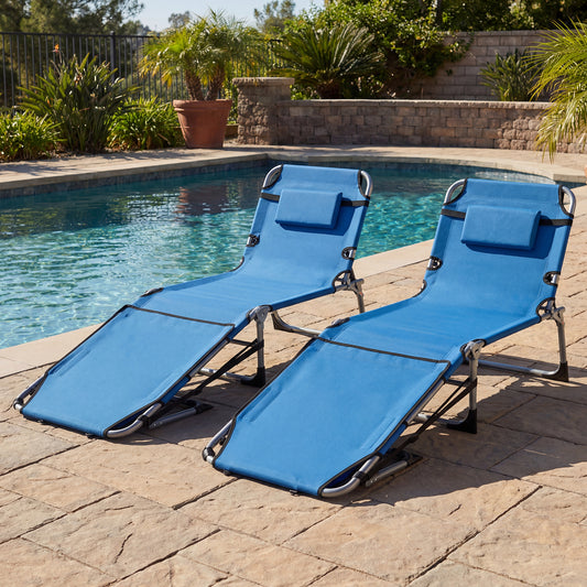 Set of 2 Tanning Chairs, with Face Arm Holes, 4-Level Backrest, Blue Outdoor Seating & Patio Chairs Blue at Gallery Canada