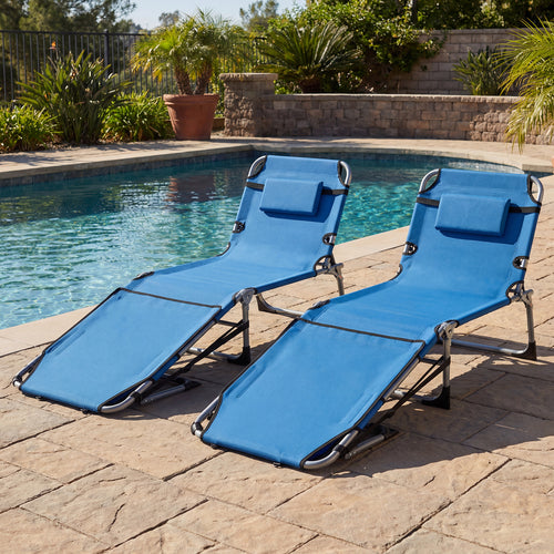 Set of 2 Tanning Chairs, with Face Arm Holes, 4-Level Backrest, Blue