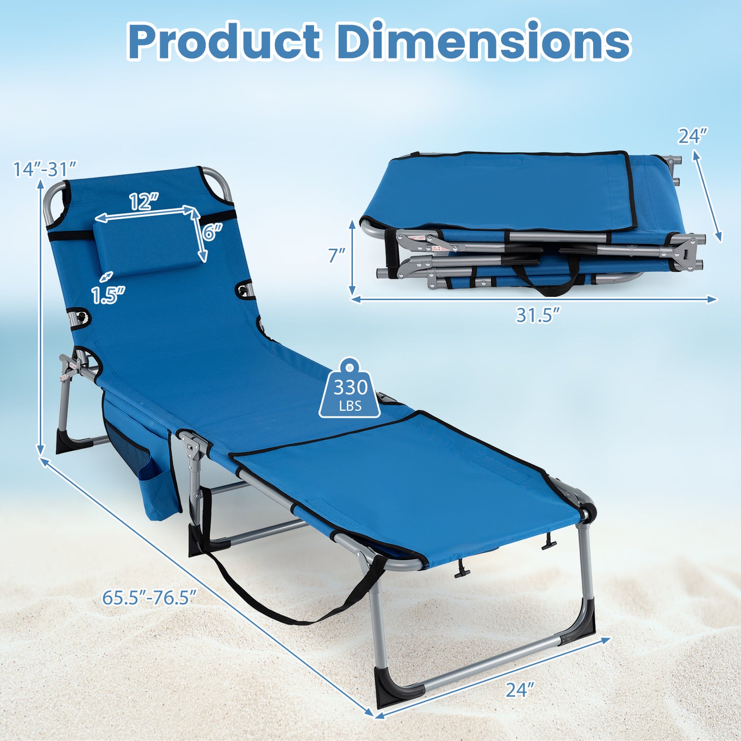 Set of 2 Tanning Chairs, with Face Arm Holes, 4-Level Backrest, Blue Outdoor Seating & Patio Chairs at Gallery Canada