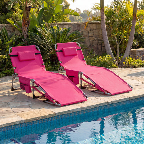 2 Tanning Chairs, Portable, 4-Level Backrest, Pink