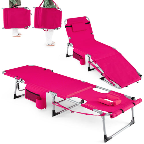 2 Tanning Chairs, Portable, 4-Level Backrest, Pink