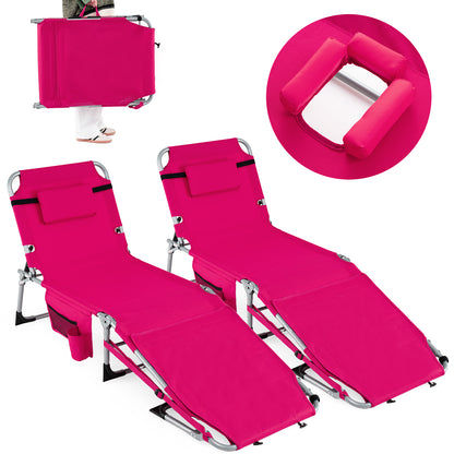2 Tanning Chairs, Portable, 4-Level Backrest, Pink Outdoor Seating & Patio Chairs Pink at Gallery Canada