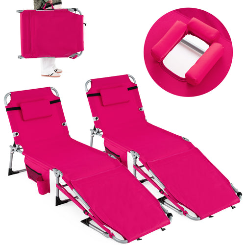 2 Tanning Chairs, Portable, 4-Level Backrest, Pink
