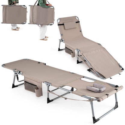 Tanning Chairs, Set of 2, 4-Level Backrest, Face Arm Holes, Beige Outdoor Seating & Patio Chairs Beige at Gallery Canada