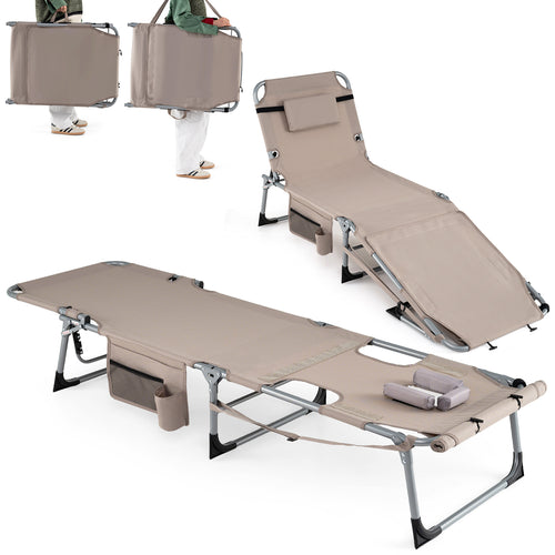 Tanning Chairs, Set of 2, 4-Level Backrest, Face Arm Holes, Beige