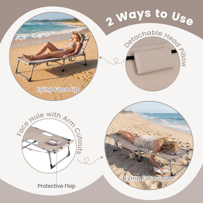 Tanning Chairs, Set of 2, 4-Level Backrest, Face Arm Holes, Beige Outdoor Seating & Patio Chairs at Gallery Canada