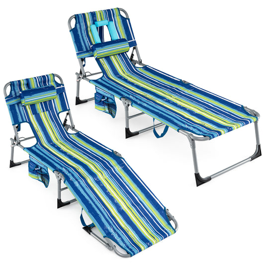 Portable Tanning Chair Set, 4-Position Adjustable Backrest, Multicolor Outdoor Chaise Lounges Multicolor at Gallery Canada