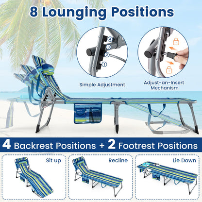 Portable Tanning Chair Set, 4-Position Adjustable Backrest, Multicolor Outdoor Chaise Lounges at Gallery Canada