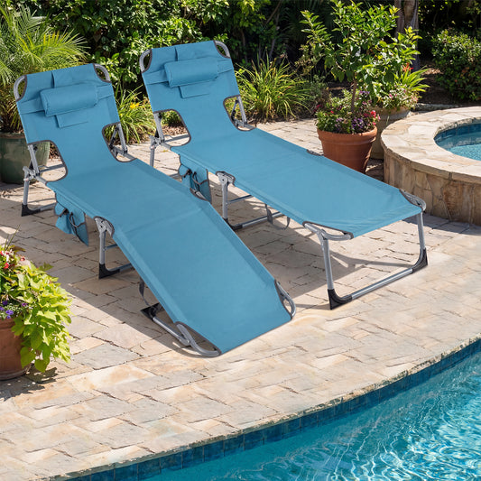 Portable Chaise Lounge Chair, 4-Position Adjustable Backrest, Set of 2, Navy Outdoor Chaise Lounges Navy at Gallery Canada