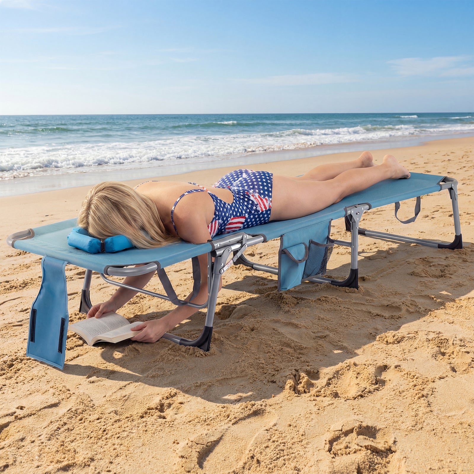 Portable Chaise Lounge Chair, 4-Position Adjustable Backrest, Set of 2, Navy Outdoor Chaise Lounges at Gallery Canada