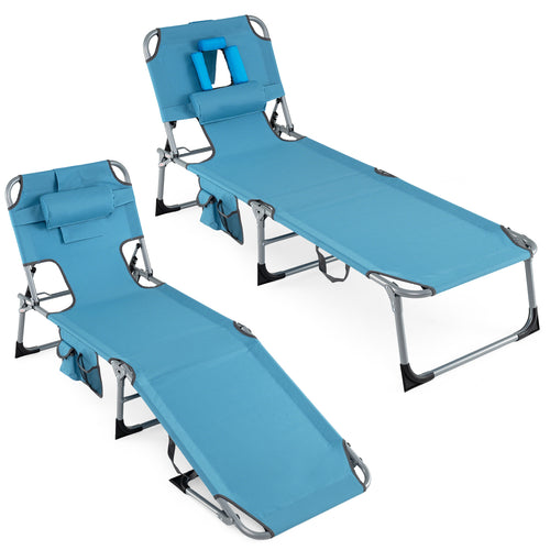 Portable Chaise Lounge Chair, 4-Position Adjustable Backrest, Set of 2, Navy