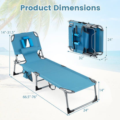 Portable Chaise Lounge Chair, 4-Position Adjustable Backrest, Set of 2, Navy Outdoor Chaise Lounges at Gallery Canada