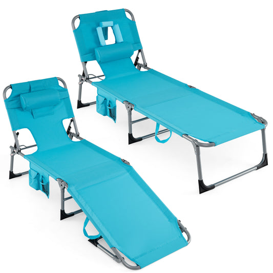 2-Pack Portable Tanning Chair, Adjustable Backrest, Turquoise Outdoor Chaise Lounges Turquoise at Gallery Canada