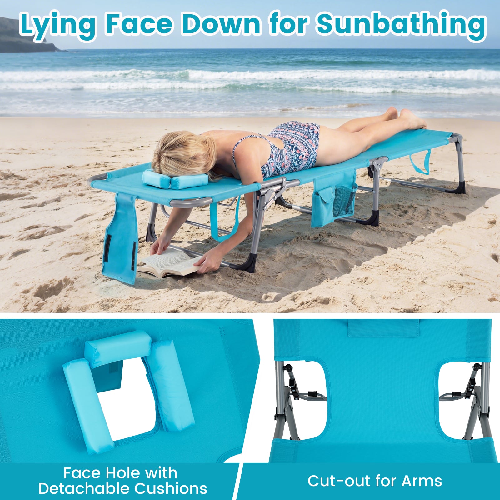 2-Pack Portable Tanning Chair, Adjustable Backrest, Turquoise Outdoor Chaise Lounges at Gallery Canada