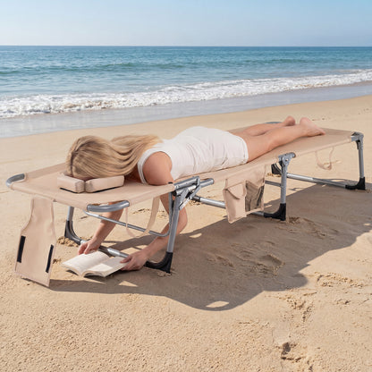 2 Tanning Chair, Portable Chaise Lounge, 4-Position Adjustable Backrest, Beige Outdoor Chaise Lounges at Gallery Canada