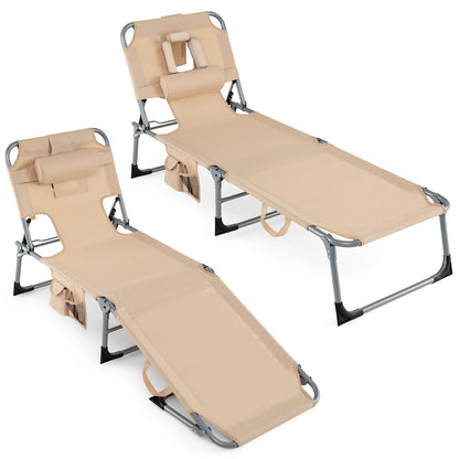 2 Tanning Chair, Portable Chaise Lounge, 4-Position Adjustable Backrest, Beige Outdoor Chaise Lounges Beige at Gallery Canada