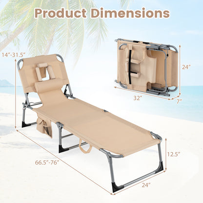 2 Tanning Chair, Portable Chaise Lounge, 4-Position Adjustable Backrest, Beige Outdoor Chaise Lounges at Gallery Canada