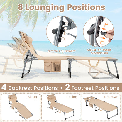 2 Tanning Chair, Portable Chaise Lounge, 4-Position Adjustable Backrest, Beige Outdoor Chaise Lounges at Gallery Canada