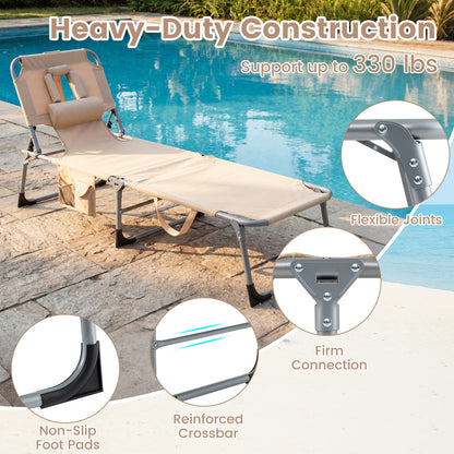 2 Tanning Chair, Portable Chaise Lounge, 4-Position Adjustable Backrest, Beige Outdoor Chaise Lounges at Gallery Canada