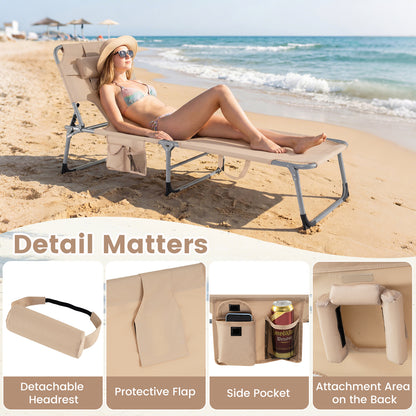2 Tanning Chair, Portable Chaise Lounge, 4-Position Adjustable Backrest, Beige Outdoor Chaise Lounges at Gallery Canada