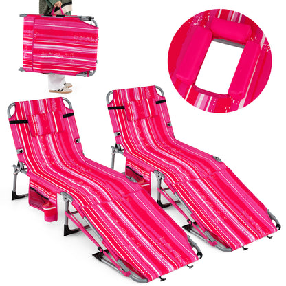 2 Tanning Chairs, Face Arm Holes, 4-Level Backrest Strip, Pink Beach & Lawn Chairs Options at Gallery Canada