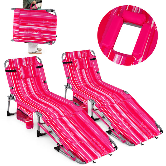 2 Tanning Chairs, Face Arm Holes, 4-Level Backrest Strip, Pink Beach & Lawn Chairs Options at Gallery Canada