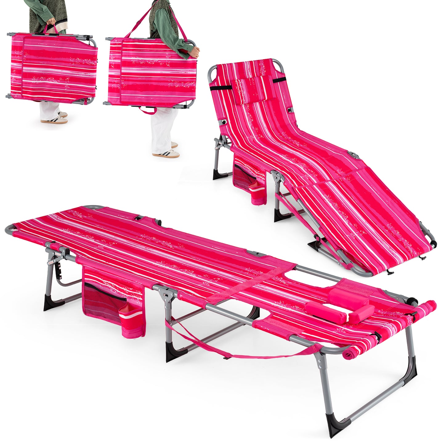 2 Tanning Chairs, Face Arm Holes, 4-Level Backrest Strip, Pink Beach & Lawn Chairs at Gallery Canada