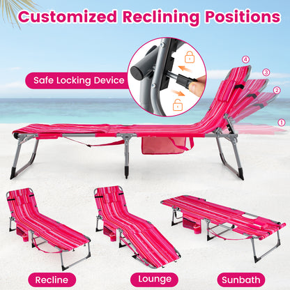 2 Tanning Chairs, Face Arm Holes, 4-Level Backrest Strip, Pink Beach & Lawn Chairs at Gallery Canada