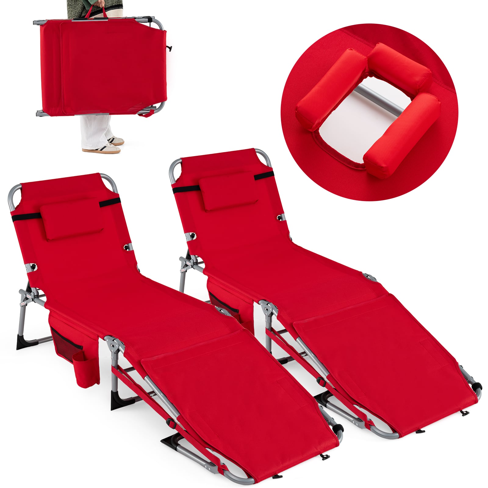 Portable Tanning Chairs, Set of 2, 4-Level Backrest, Red Beach & Lawn Chairs Red at Gallery Canada