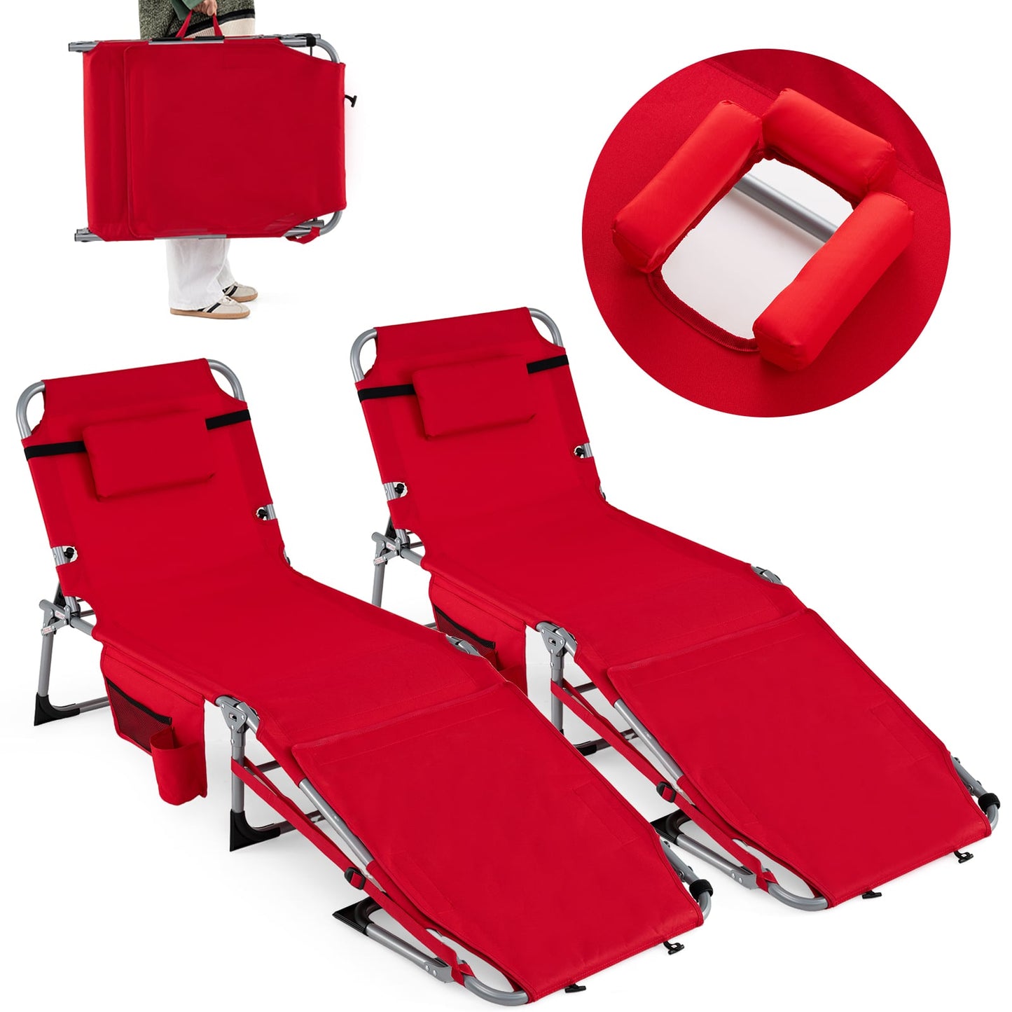 Portable Tanning Chairs, Set of 2, 4-Level Backrest, Red Beach & Lawn Chairs Red at Gallery Canada