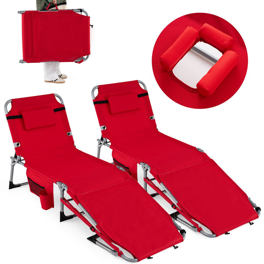 Portable Tanning Chairs, Set of 2, 4-Level Backrest, Red Beach & Lawn Chairs Red at Gallery Canada