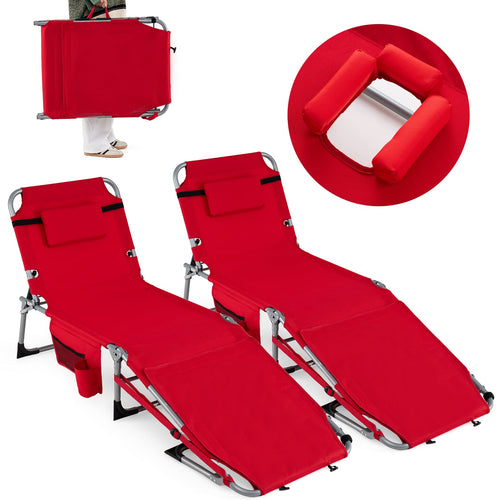 Portable Tanning Chairs, Set of 2, 4-Level Backrest, Red