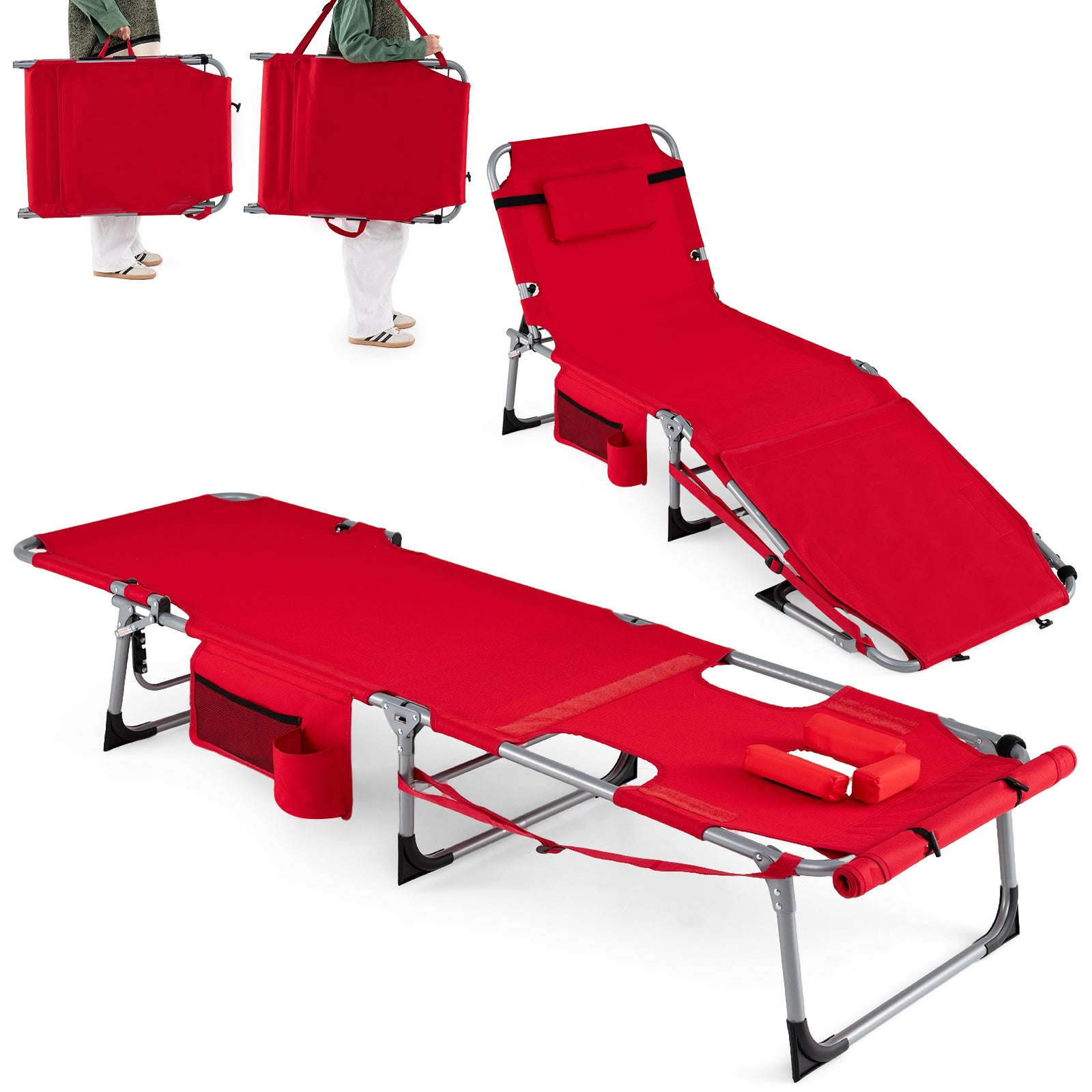 Portable Tanning Chairs, Set of 2, 4-Level Backrest, Red Beach & Lawn Chairs at Gallery Canada