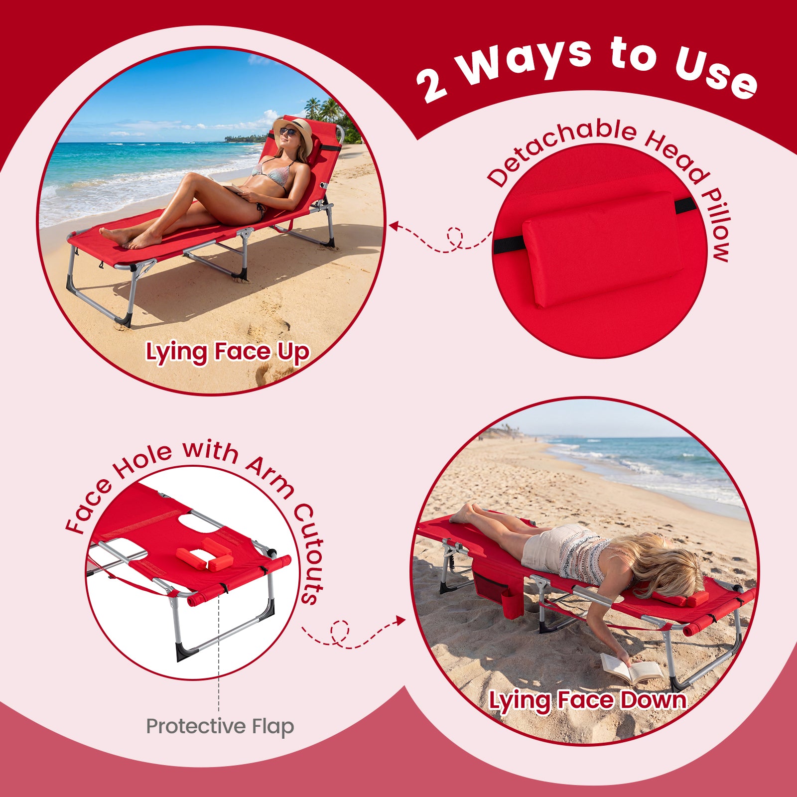 Portable Tanning Chairs, Set of 2, 4-Level Backrest, Red Beach & Lawn Chairs at Gallery Canada